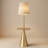 67.5" Brushed Brass Floor Lamp with Built-In Side Table, 17" White Linen Shade Cone Base Standing Floor Lamp, Floor Lamp with Shelf for Living Room Bedroom Entryway, Mid-Century Modern Accent Lamp, E26 Socket