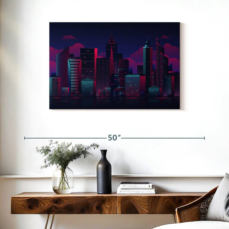 Paysage urbain de nuit Siron, H 24 po x l 36 po