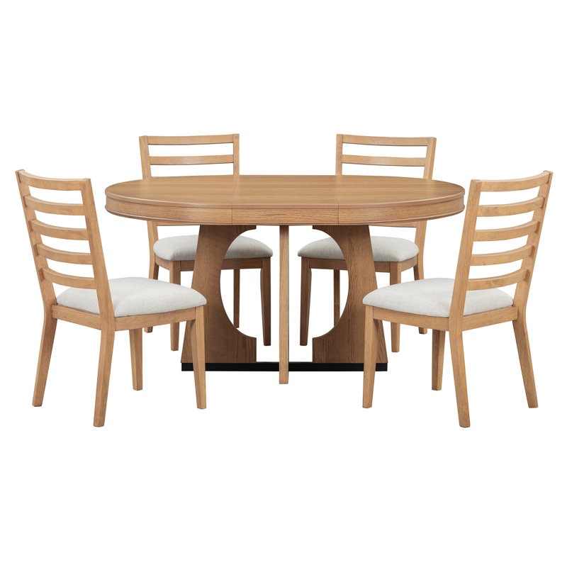 Ensemble de table de salle à manger ronde pour 4 avec chaises, ensemble de table de salle à manger extensible avec rallonge centrale amovible de 16 po, ensemble de table de salle à manger rétro 5 pièces à motif géométrique unique pour la cuisine et la salle à manger