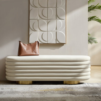 Nettie 54" Modern Velvet Boucle Upholstered Tufted Storage Bench with Gold-finished Metal Legs