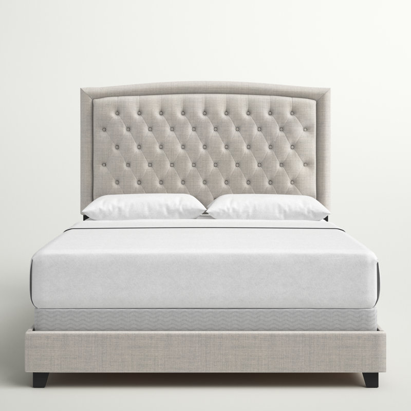 Transitional Queen Upholstered Bed with Tufted Headboard, Gray