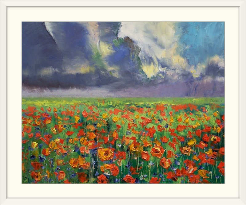 «Cyd Poppy Field» par Michael Creese, reproduction d'art, H 24 po x l 28 po x P 1 po, Cadre blanc