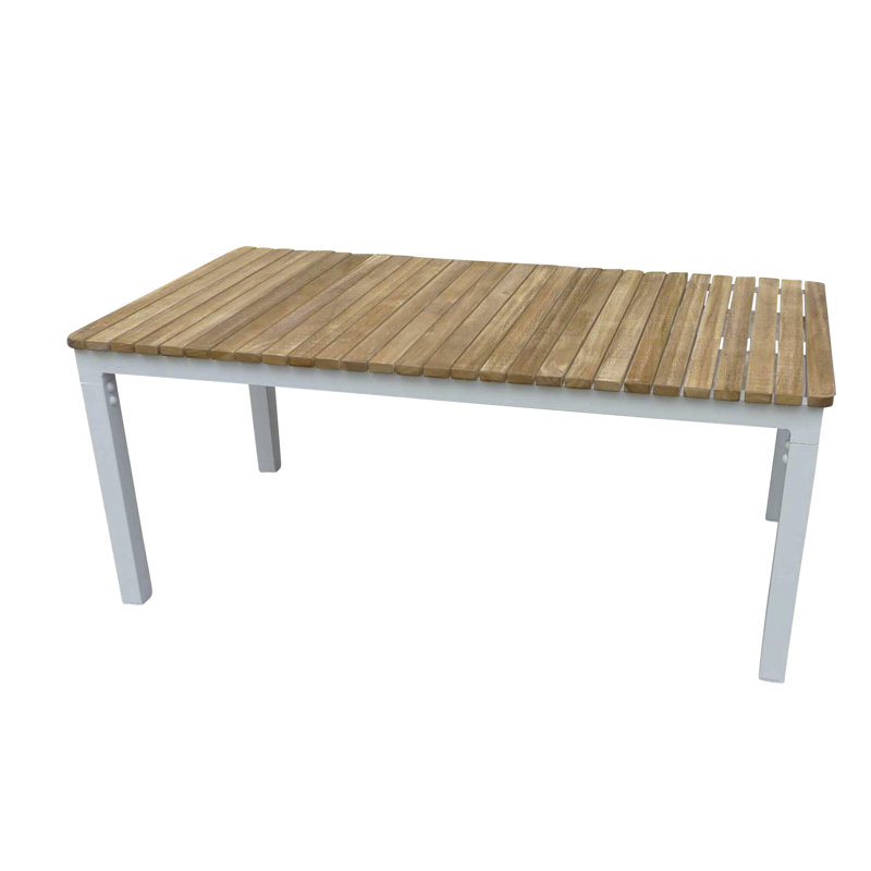 Salvador Rectangular Solid Wood Metal Outdoor Dining Table - 110 cm W 60 cm D, White/Teak