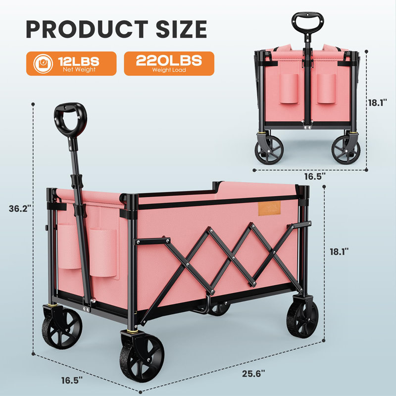 Chariot pliable avec capacité de poids de 220 lb, Rose