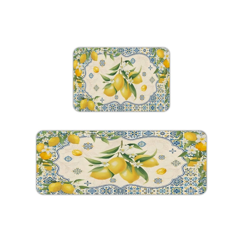 Tapis de cuisine beige citron beige, ensemble de 2 tapis côtiers pour la cuisine et le patio