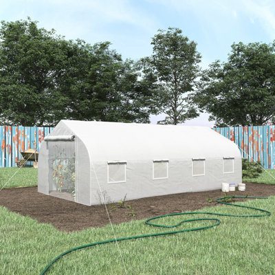 Grande serre de plain-pied 20 pi x 10 pi x 7 pi, en acier robuste, avec fenêtres en filet, ventilation galvanisée blanche, jardinage agréable,