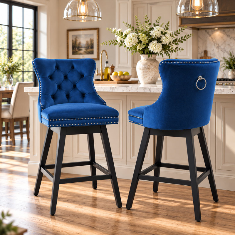 Tabouret de bar pivotant à 360 ° de hauteur 30,7 po Velvet, Velours bleu, 2, Tabouret de bar (siège d'une hauteur de 30 po)