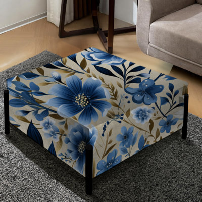 Motif floral scandinave bleu à motif floral - Grand repose-pieds carré floral