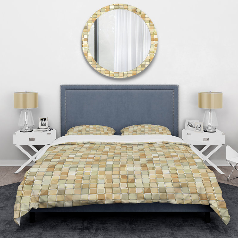 Ensemble de housse de couette moderne beige et gris Modern Mosaic Tiles II, Housse de couette très grand et 2 très grandes t