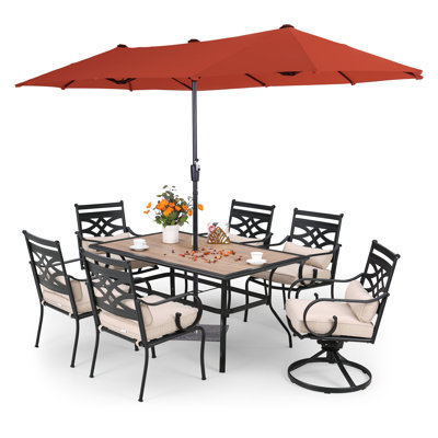 Ensemble de salle à manger rectangulaire pour 6 personnes 60 "avec coussins et parasol Leonard