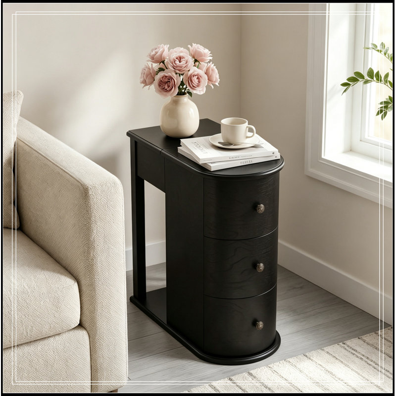 table de bout avec tiroir porte-gobelet dissimulé et 2 tiroirs de rangement, Black