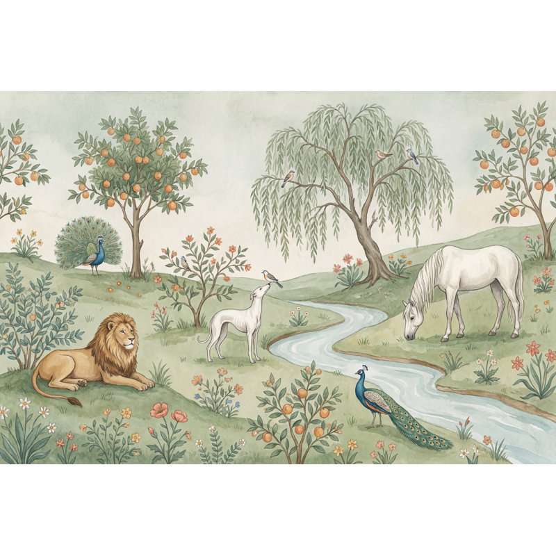 Décoration murale pastorale amovible sur fond blanc, 100 po x 96 po, Non tissé