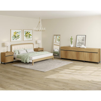 Nellie 3-Piece Modern Storage Furniture Set, Entertainment Center For Tvs Up To 100 Inches, 2 Nightstands With Drawers And Cabinets For Bedroom
