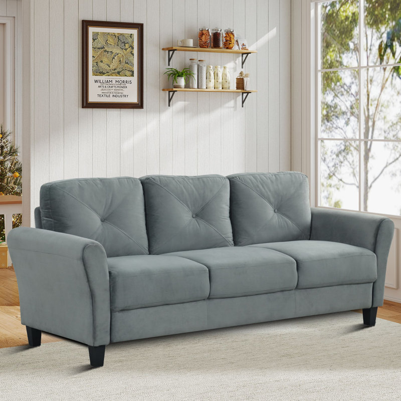 Modern Upholstered Three-seat Sofa with Velvet fabric for Living Room or Apartment, Gray