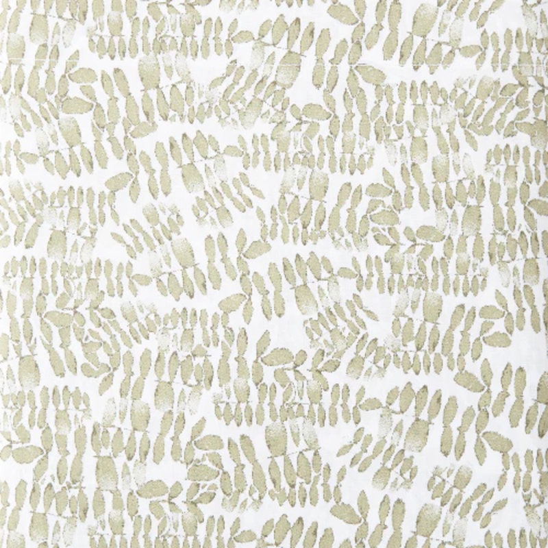 Fern 200 Thread Count Floral Pima Cotton Percale Flat Sheet, Queen Flat Sheet, White/Olive