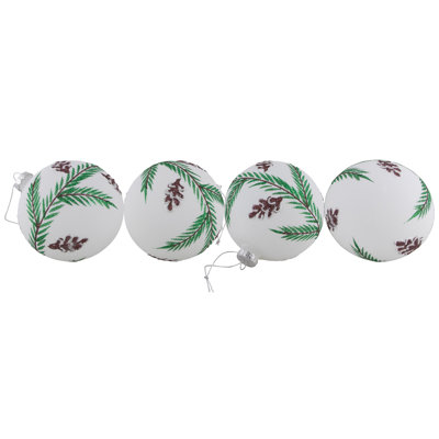 Glittered Glass Ball Christmas Ornaments With Pine Cones - 4" (100Mm) - 4Ct