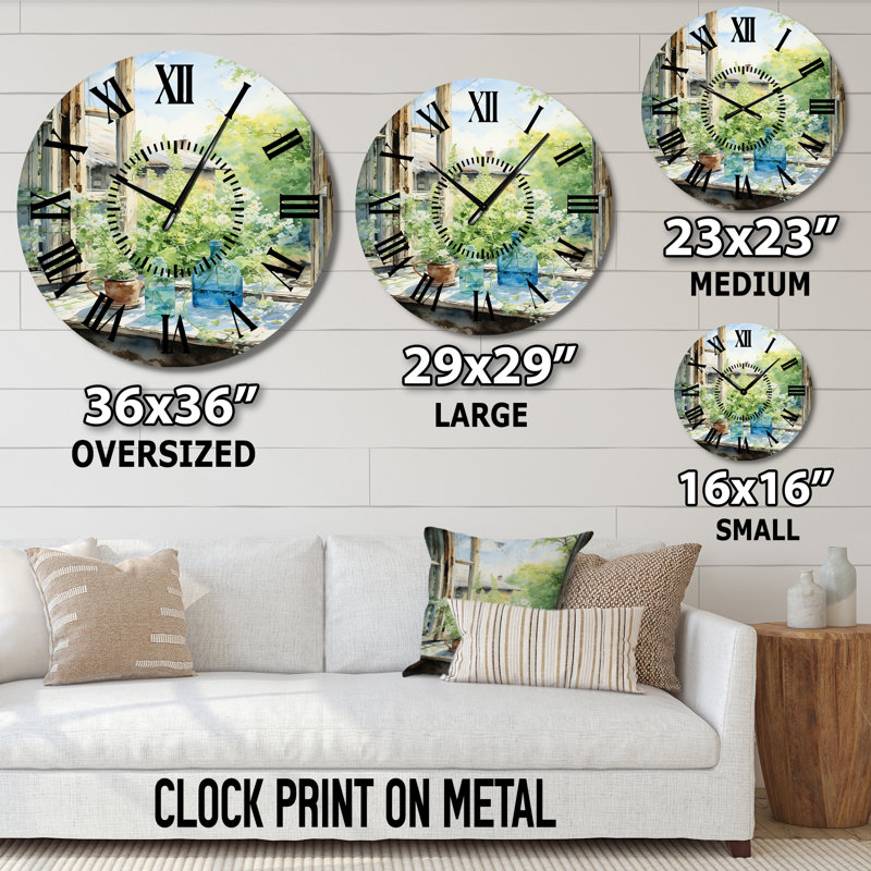 Horloge murale verte et bleue campagne I - horloge murale, Grand