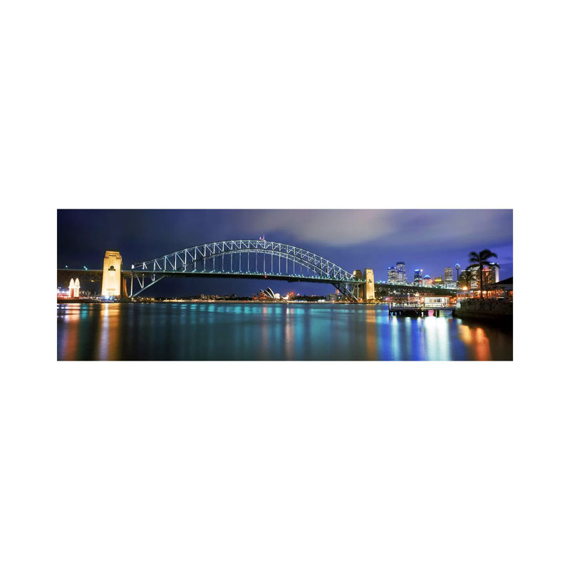 Sydney Harbour Bridge With The Sydney Opera House In The Background, Sydney Harbor - Wrapped Canvas Panoramic Print