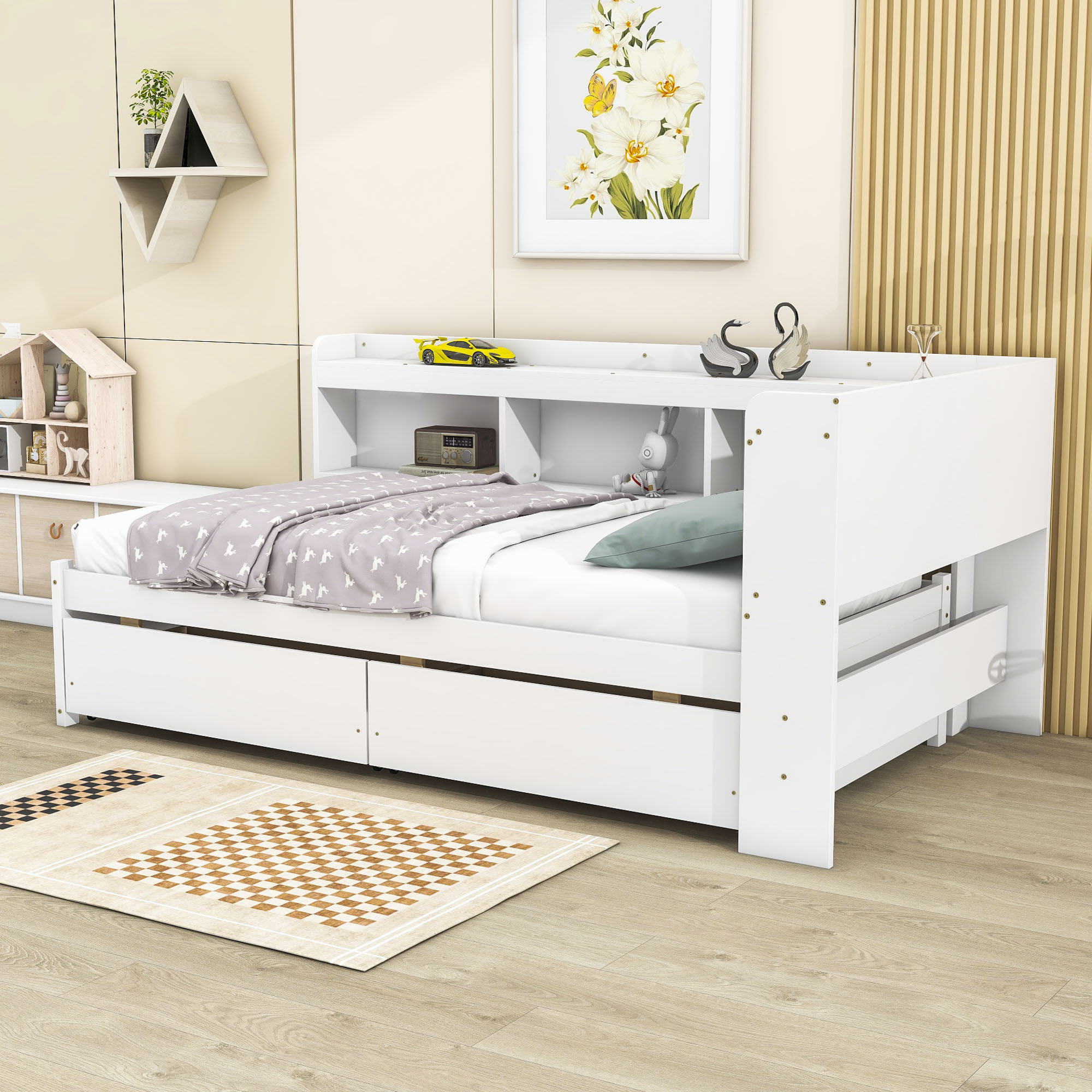 Latitude Run® Flausino Storage Bookcase Bed | Wayfair