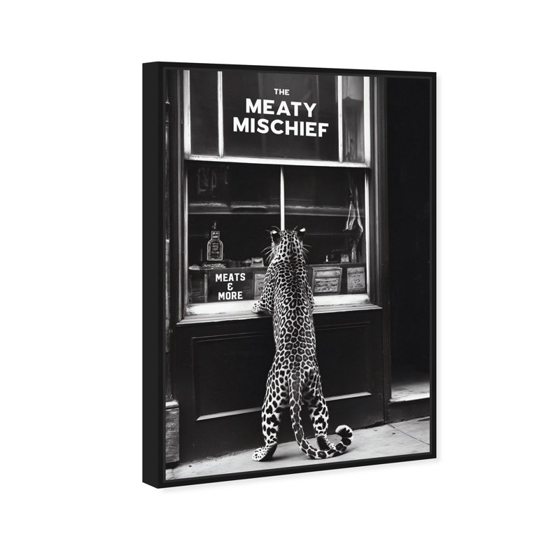 Oliver Gal Meaty Mischief Cheetah - Framed Acrylic Glass Wall Art, 37" H x 25" W, Black