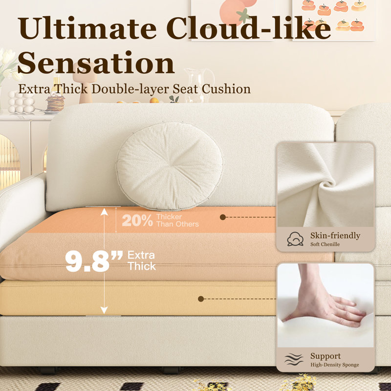 Canapé-lit 52,4 po rembourré en tissu multifonctionnel, 35,2 po H x 52,4 po l x 33 po P, Beige