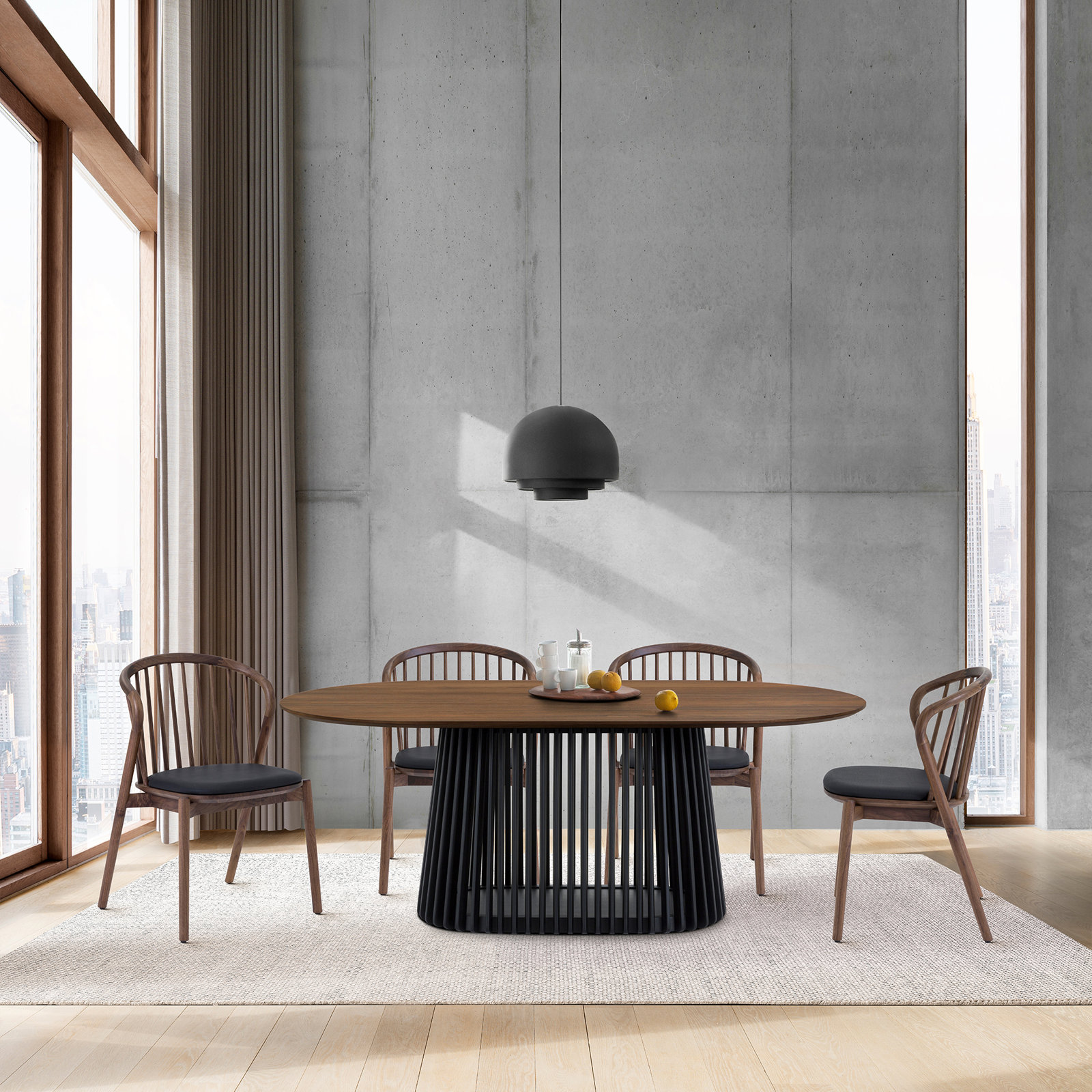 Burgal 79'' Oval Dining Table, Brown/Black