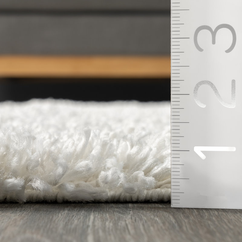 Plush Tasseled Shag Performance Ivory Rug, Round 5'