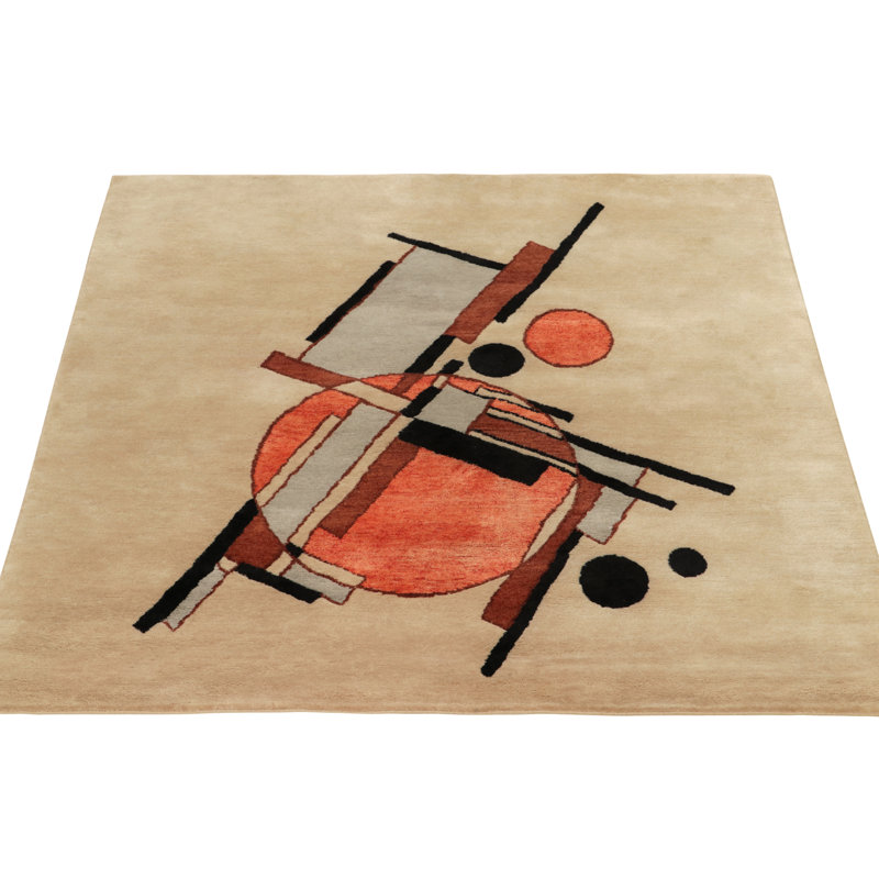 Hand Knotted Wool Abstract Area Rug, Rectangle 8' x 10'