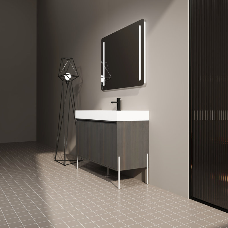 Meuble-lavabo 48 po en chêne foncé avec lavabo en résine et rangement polyvalent sur pied, 48"