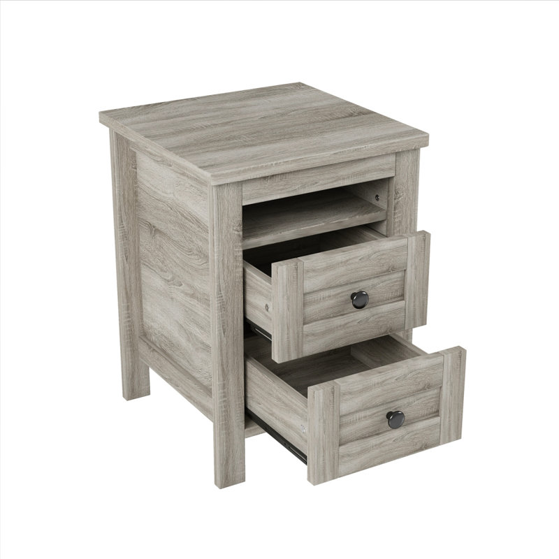 Ensemble de chambre à coucher 3 pièces avec lit plateforme grand ferme avec tête de lit double à porte coulissante et station de charge, table de chevet et commode avec rangement, gris antique