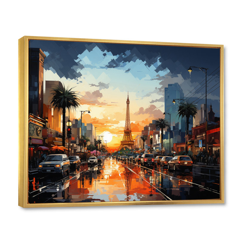 City Las Vegas In Futur II sur impression sur toile, H 30 po x l 40 po x P 1,5 po, Cadre flottant doré