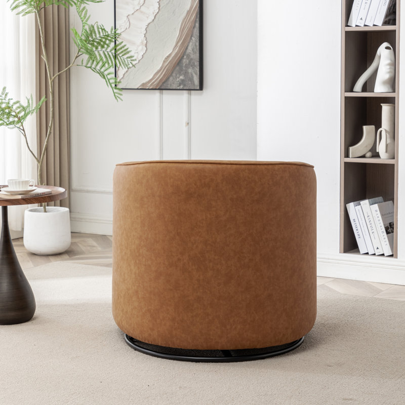 Tybias Faux Leather Swivel Barrel Chair, Brown