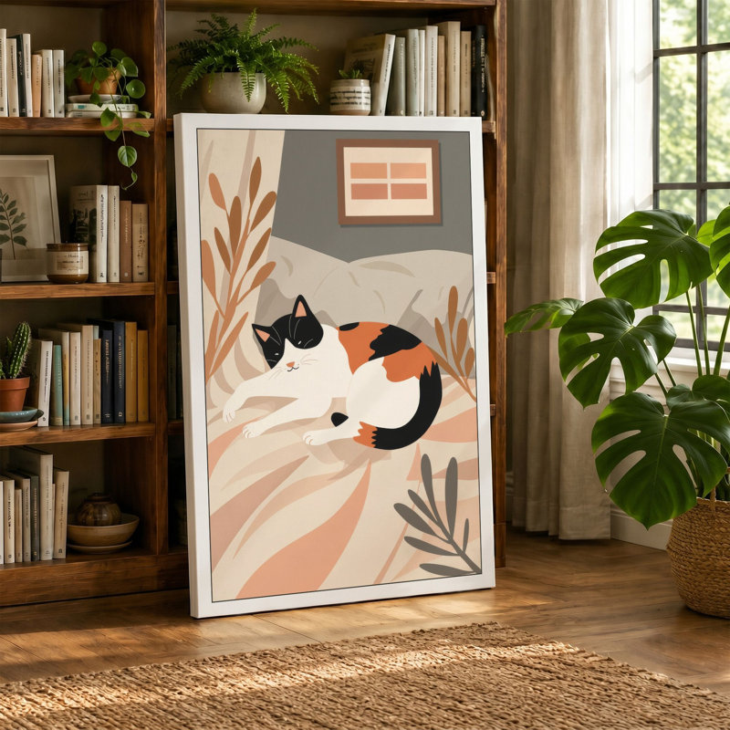 Resting Among Botanicals Boho - Wrapped Canvas, 18x12 - 45.7 x 30.5 cm, Taupe Border