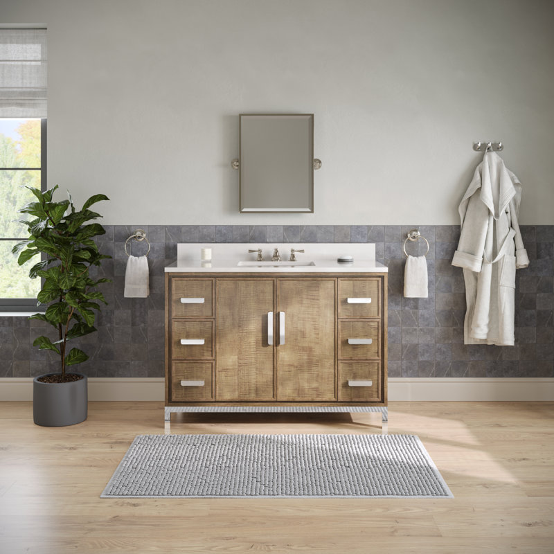 Brookhn 48 In. Single sink Whitebrook Quartz Countertop Bath Vanity in Lustrous Walnut with Mirror