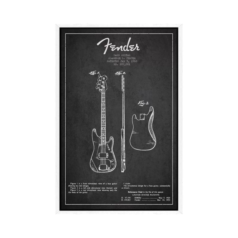 Bass Guitar by Aged Pixel - Print on Canvas, White Framed, 152.5 cm H x 101.5 cm W