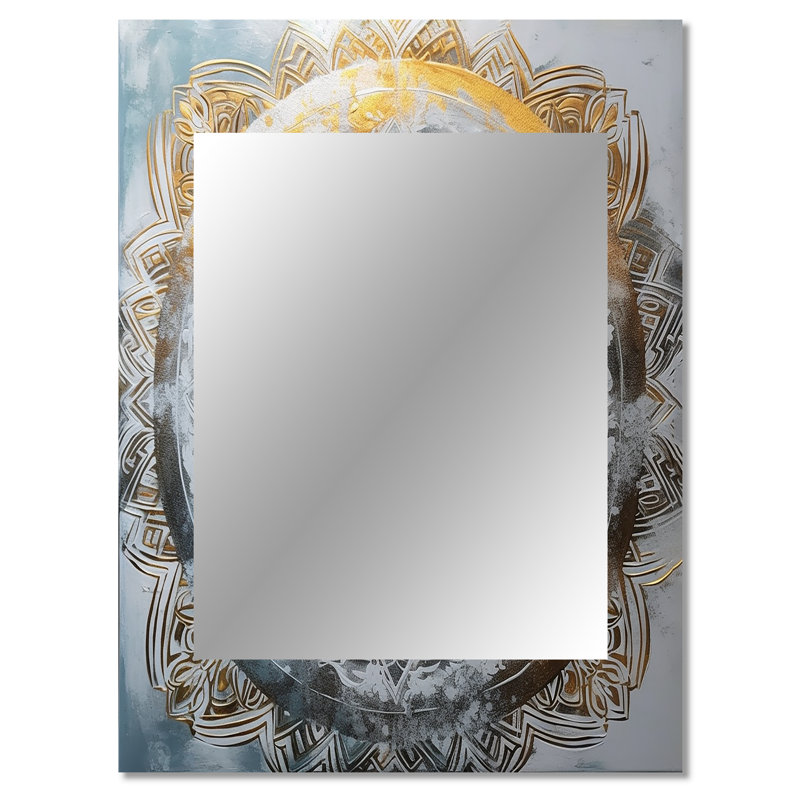 White And Gold Mandala VII - Geometric Decorative Mirror On Metal, 40" x 30"