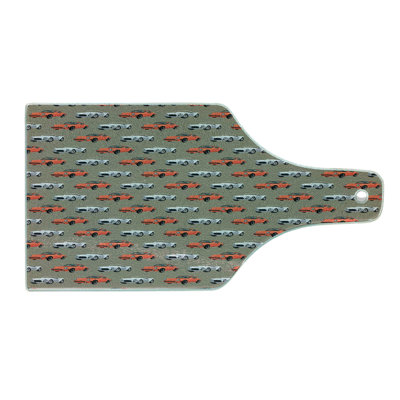 Ambesonne Cars Tempered Glass Cutting Board Vintage Sports Vehicle Tan Orange
