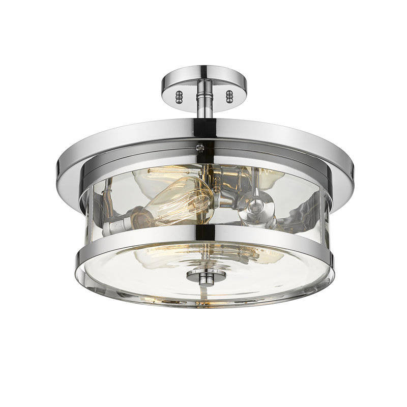 3-Light Flush Mount With Glass Shade, Chrome