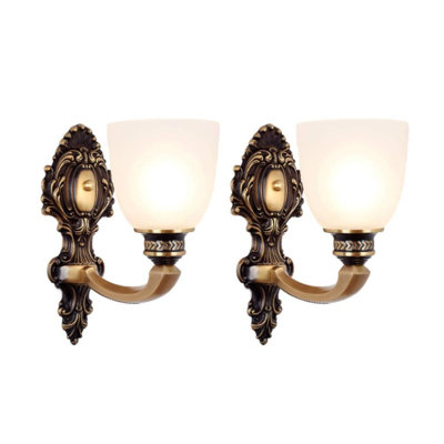 2-Pack Vintage Brass Wall Sconce Mid-Century Modern Wall Light Fixtures with Milk White Glass Shades(No Bulbs)