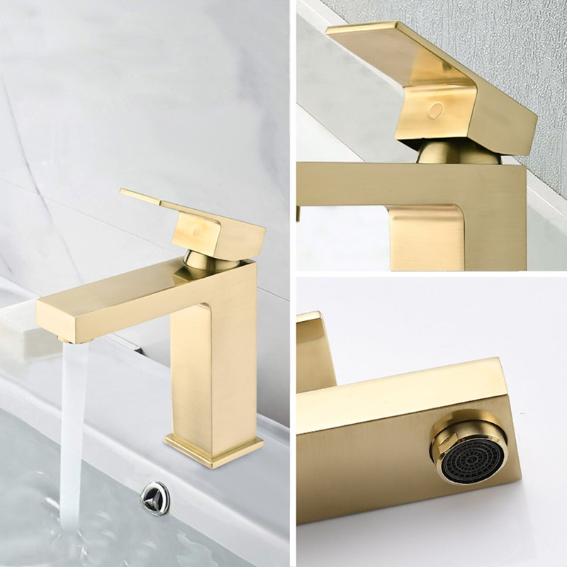 LOE Single-handle Bathroom Faucet with Drain Assembly, Brushed Gold
