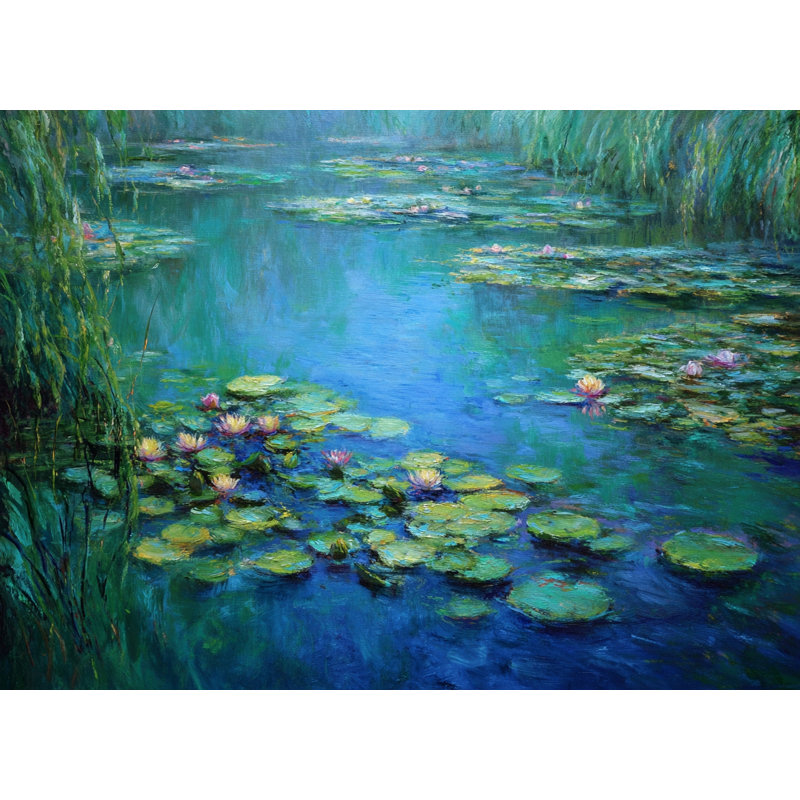 «Serene Blue Lily Water», art mural sur toile tendue, H 36 po x l 48 po x P 1,5 po