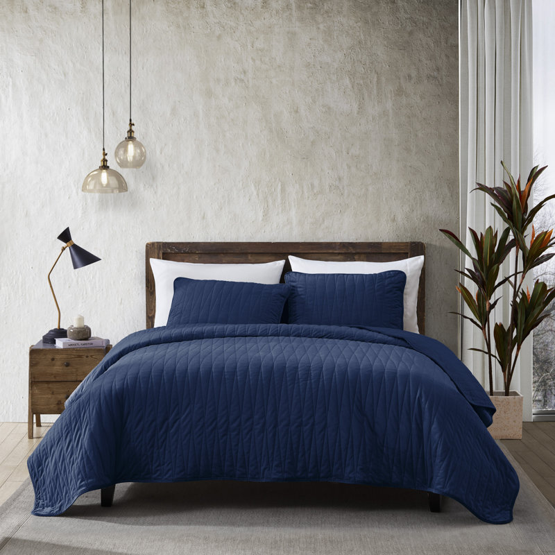 Navy Twin Reversible Velvet Quilt Set