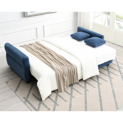Blue Fabric Pull-out Sleeper With Desirable Compartment - 2 Seater, Queen Bed, Medium-firm Seat, Loose Back Design Stylish Functional Storage Queen Bed Conversion, Seat Plushness,