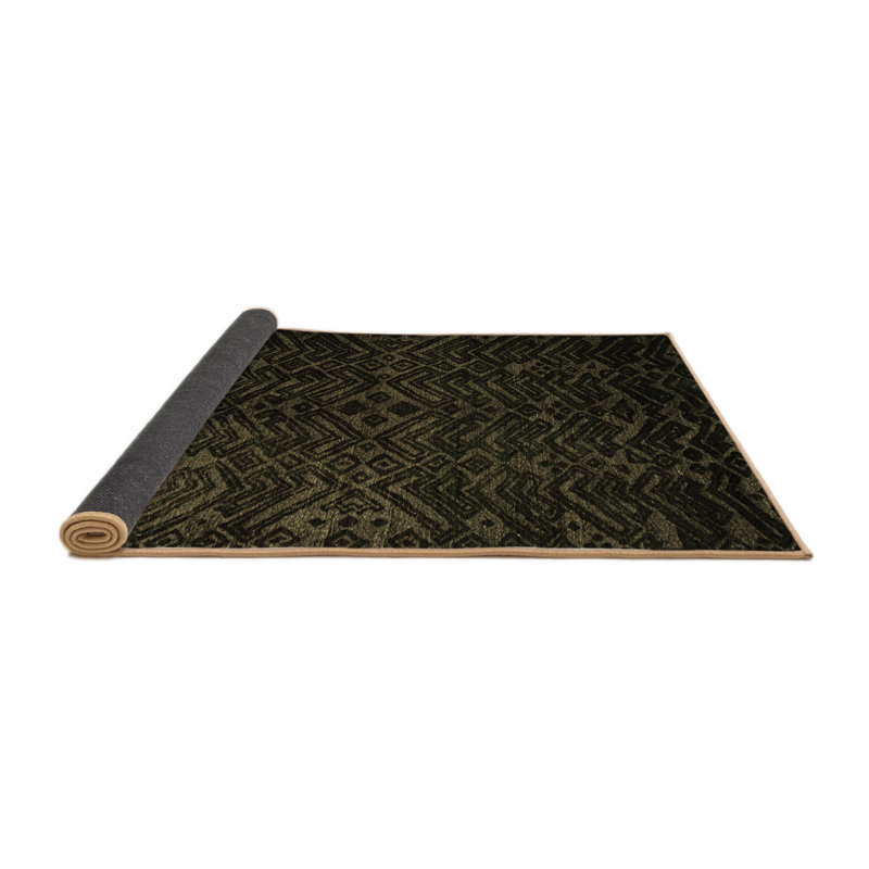 Tapis géométrique en laine / polyester tissé à la machine en noir / olive, Carré 7 pi