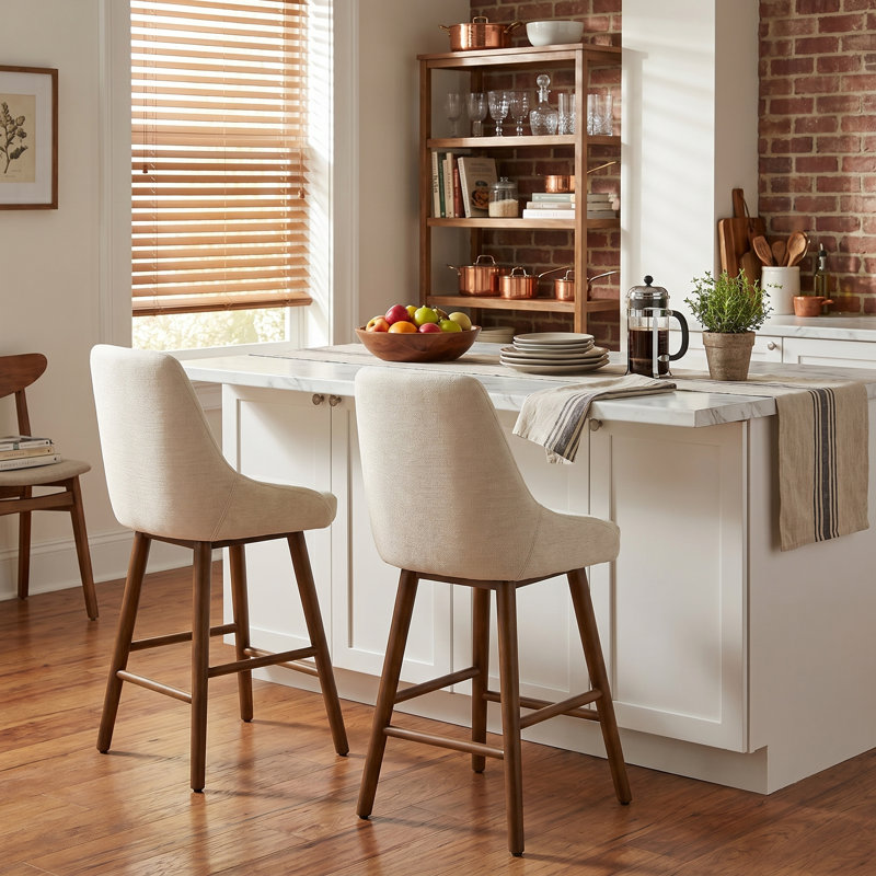 Verano Stoke Upholstered Bar Stool,  Beige Chenille