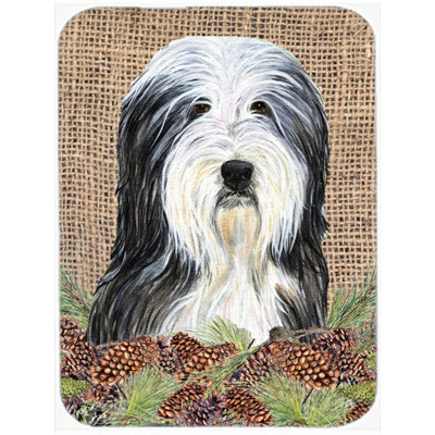 East Urban Home Bearded Collie and Pine Cone Glass Cutting Board
