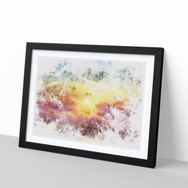 Rainbow Sunset Over the Ocean - Picture Frame Painting Print, 45cm H x 63cm W x 2cm D, Black Framed