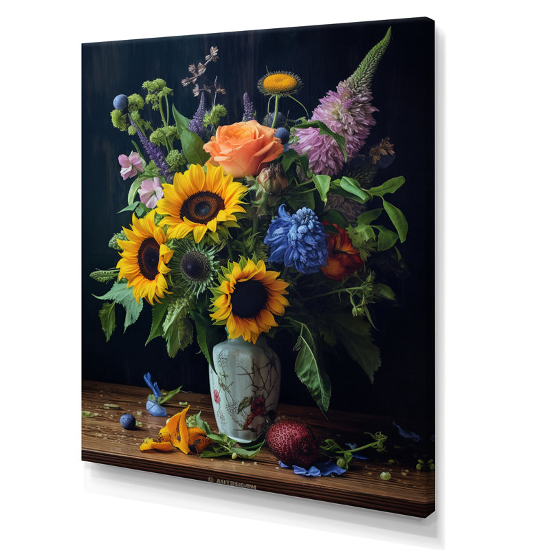 «Blossoming Sunflower Bouquet» avec impression sur toile, H 40 po x l 30 po x P 1,5 po, Toile tendue