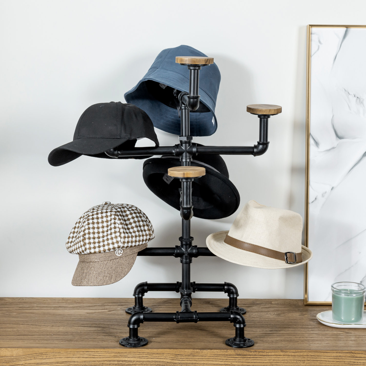 Williston Forge Black Pipe Tabletop Hat Cap Wig Display Rack - Wayfair ...