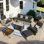 Ensemble de conversation en osier pour 5 personnes avec coussins et repose-pieds Dzion